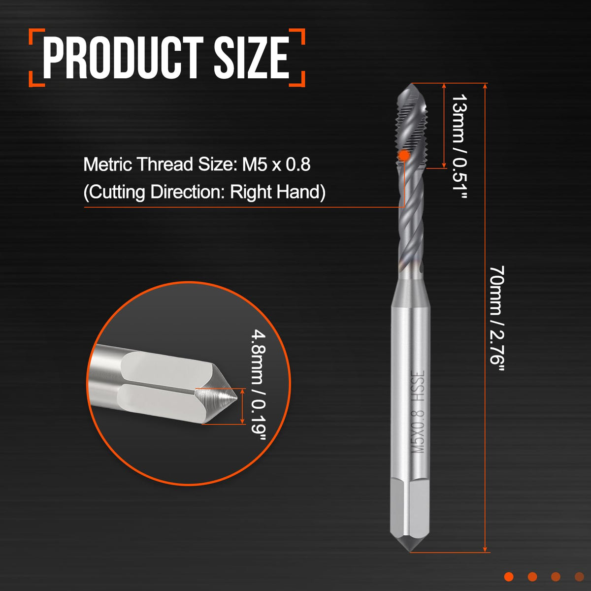 Workkyma M5 x 0.8 Spiral Flute Thread Tap M35 High Speed Steel TICN