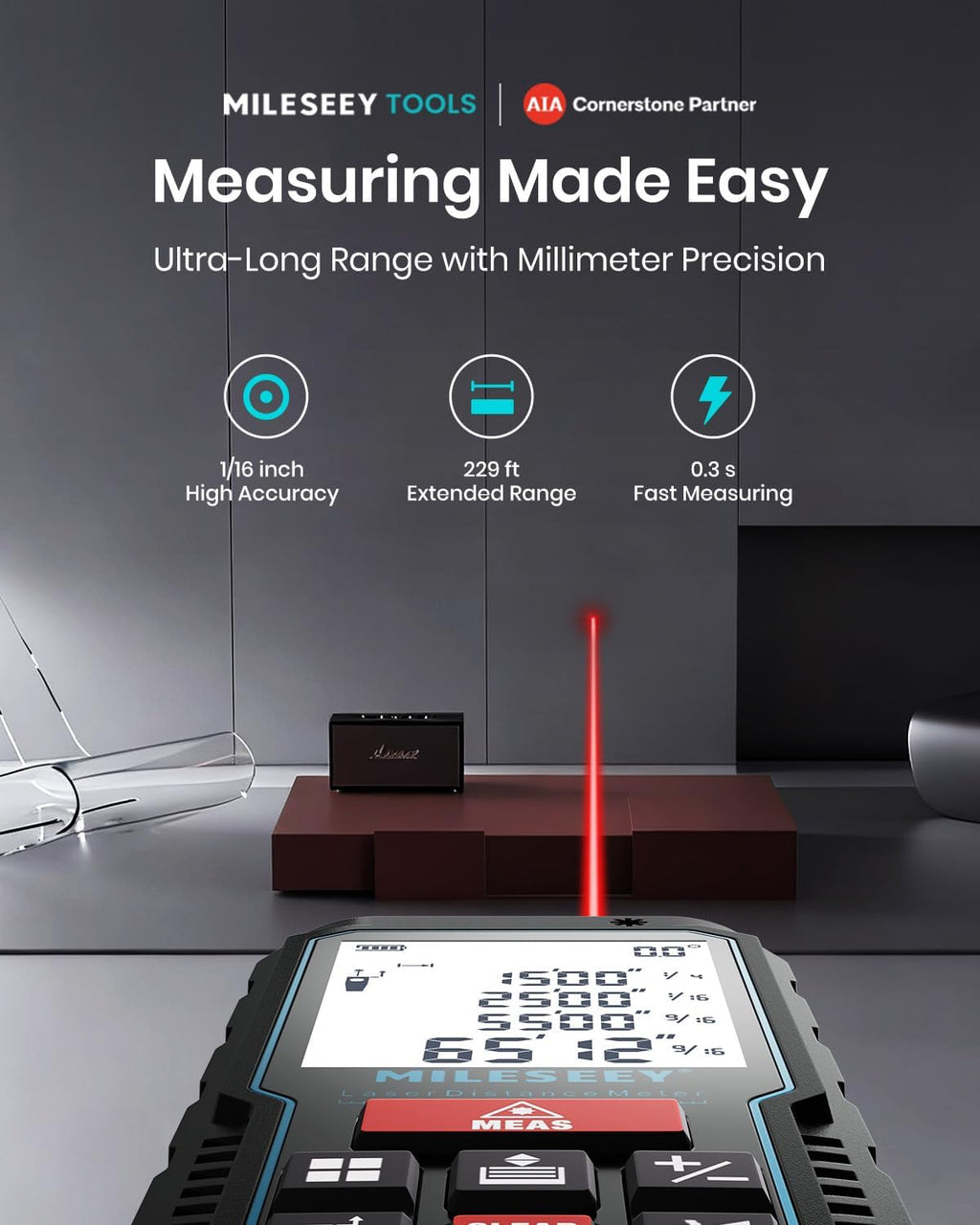 Laser Measure Device, MiLESEEY 229ft Digital Laser Tape Measure with Upgrade Electronic Angle Sensor, 2mm Accuracy