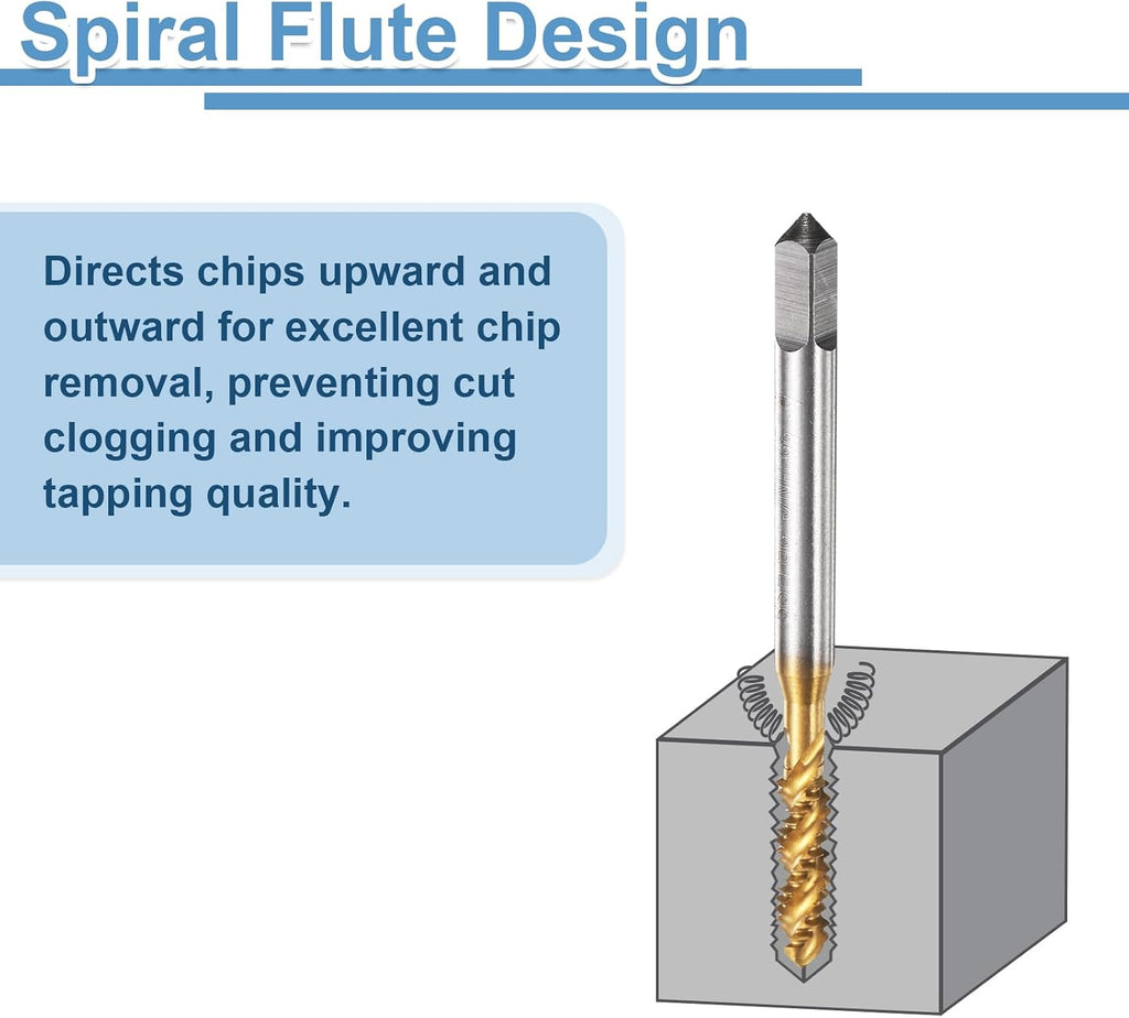 uxcell 2pcs Spiral Flute Thread Taps 8-32 UNC 2B Machine Threading Tap Bit, Titanium Coated Screw Tapping Repair Tool, M2 High-Speed Steel (HSS)
