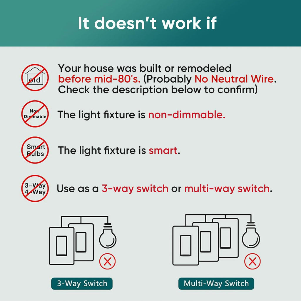 Smart Dimmer Switch, Single-Pole Smart Switch for Dimmable Bulbs