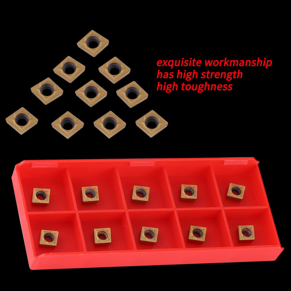 Carbide Tips Inserts,Akozon 10 pcs CNC Carbide Tips Inserts CCMT060204-HM YBC251 Carbide Insert Cutter Cutter Indexable Lathe Milling Inserts Turning Tools with Box