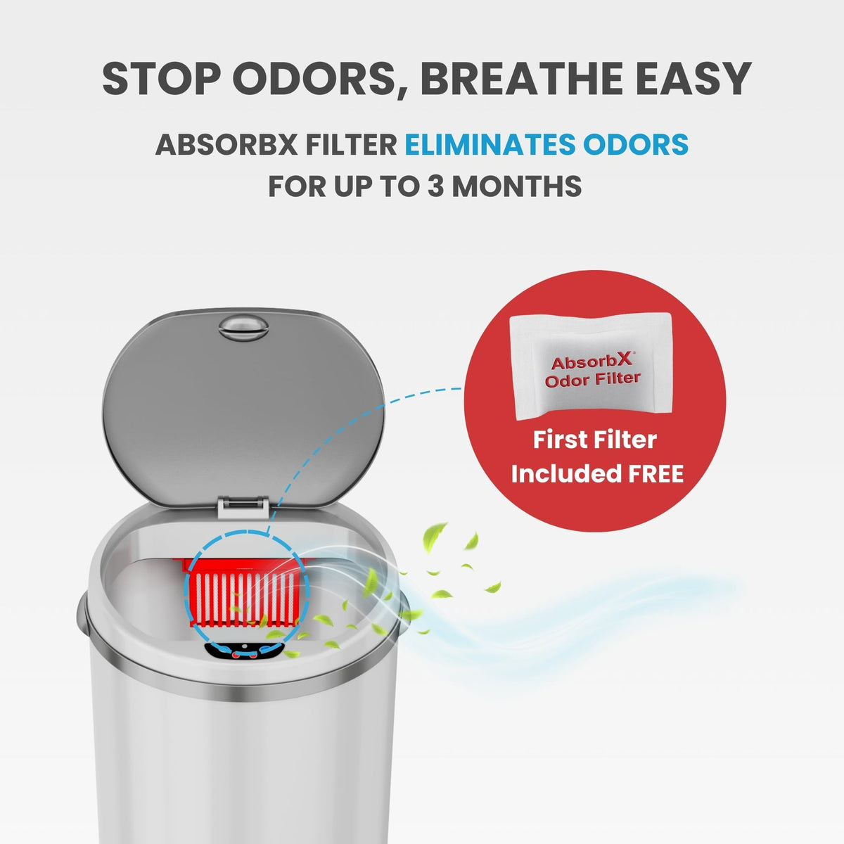 13 Gallon Round Sensor Kitchen Trash Can with Lid | Odor Filter