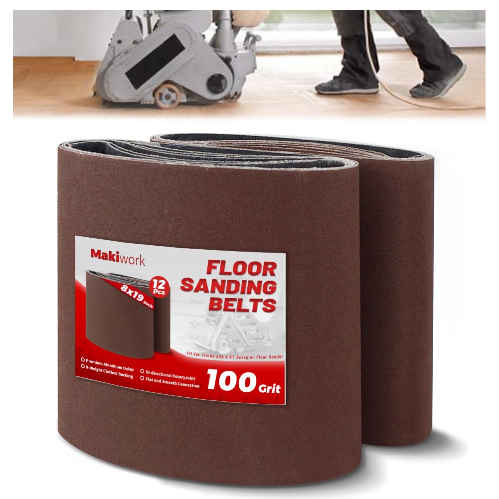 8 inch x 19 inch 100 Grit Sanding Belts, 12 Pack, EZ 8 Drum Sander Sandpaper Rolls for Woodworking and Floor Polishing, Aluminum Oxide Sander Sleeves