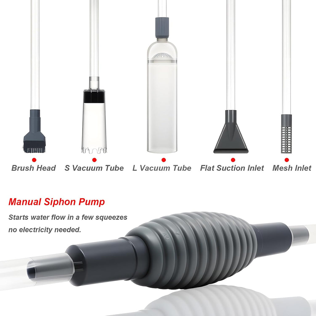 Aquarium Siphon Vacuum Kit with Turkey Baster, Fish Net for Tank Cleaning
