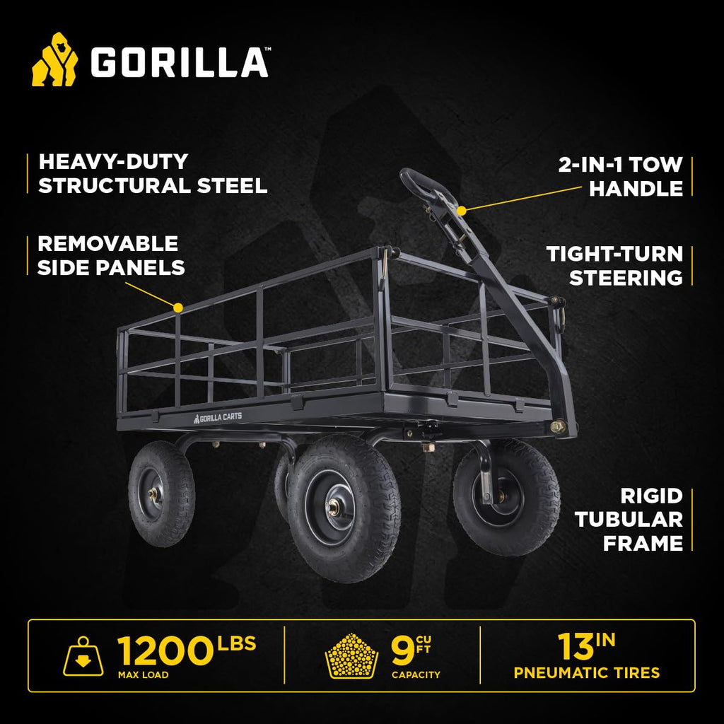 Steel Utility Cart, Heavy Duty Garden Wagon Cart, 1200 lb