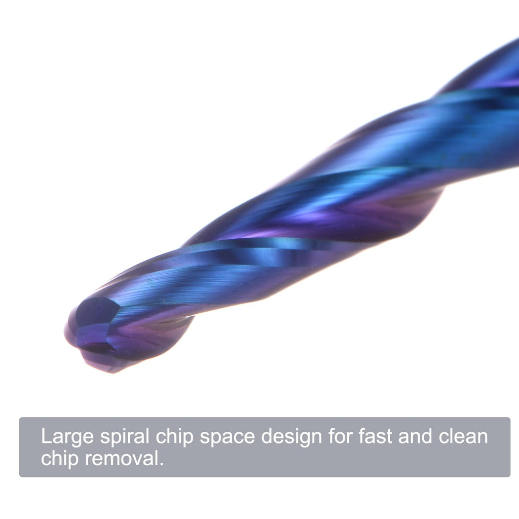uxcell Tapered Ball Nose End Mill CNC Router Bit, 1/16" Radius 1/4" Shank Solid Carbide Coated Upcut Spiral 2 Flutes Cutter Milling Tool, 1/8" Dia 3" Total Length