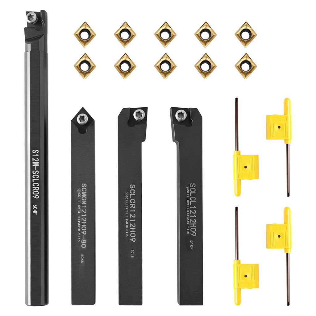 14Pcs Indexable Lathe Tool Set, 4pcs 3/8"Shank Holders 10 CCMT060204 Insert