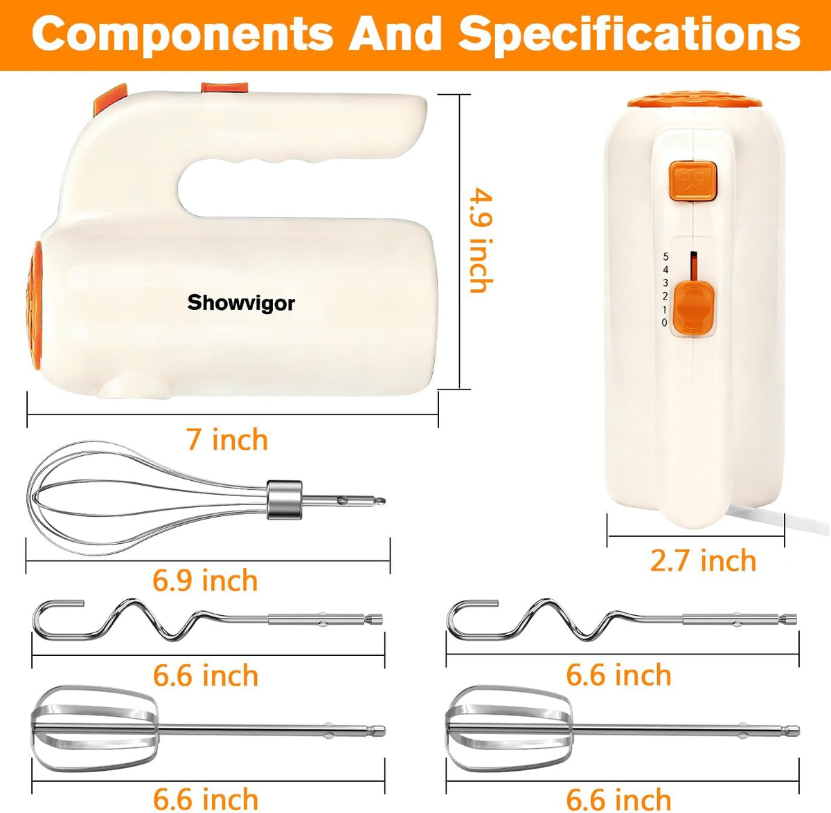 Hand Mixer, 5-Speed Electric Whisk with Turbo Boost Includes 5 Stainless Steel Attachments - Great Stand Mixer