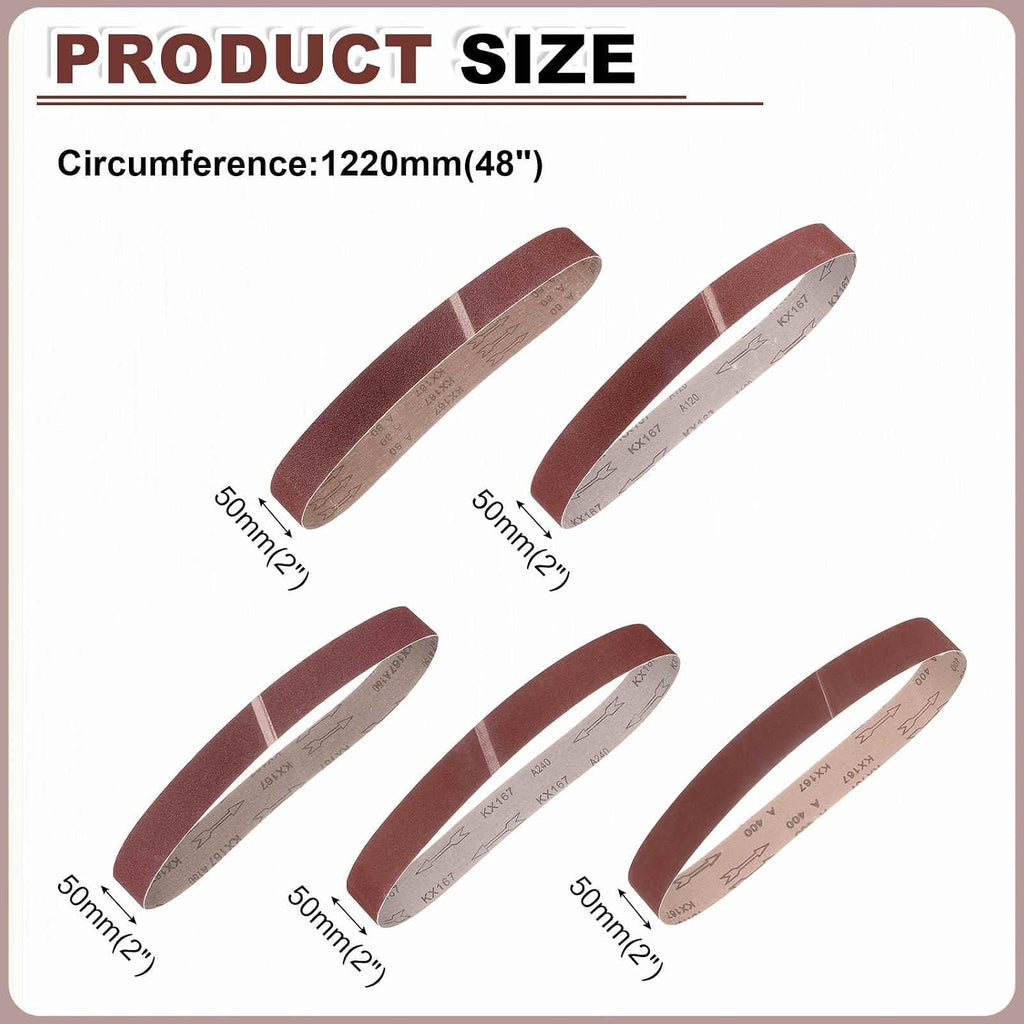 HARFINGTON 2 x 48 Inch Sanding Belts, 15 Pcs 80/120/150/240/400 Grit Aluminum Oxide Abrasive Belt Sander File Belt for Woodworking, Metal Polishing, Knife Sharpener