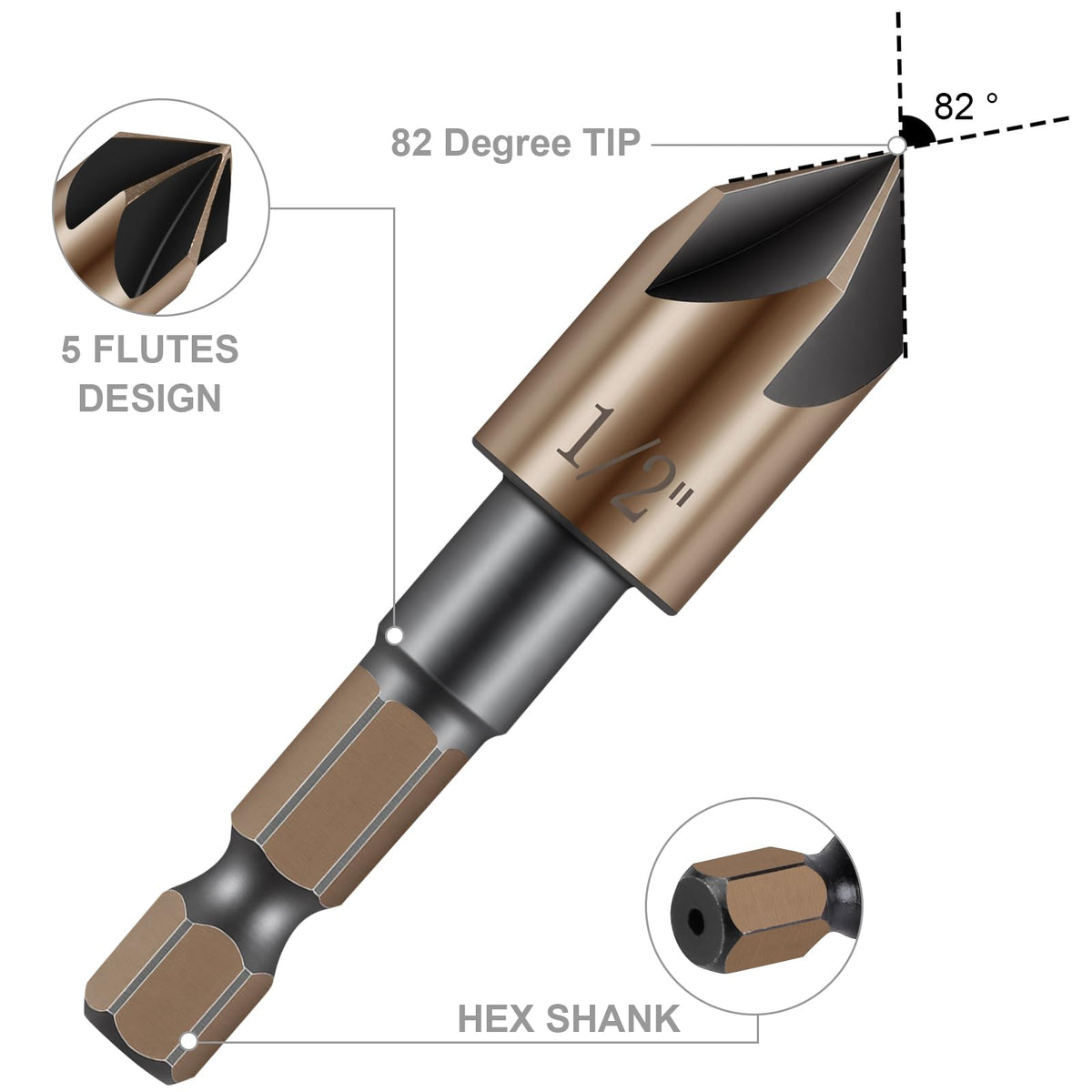 5PCS HSS Countersink Drill Bits for Metal, Counter Sink Drill Bit for Wood