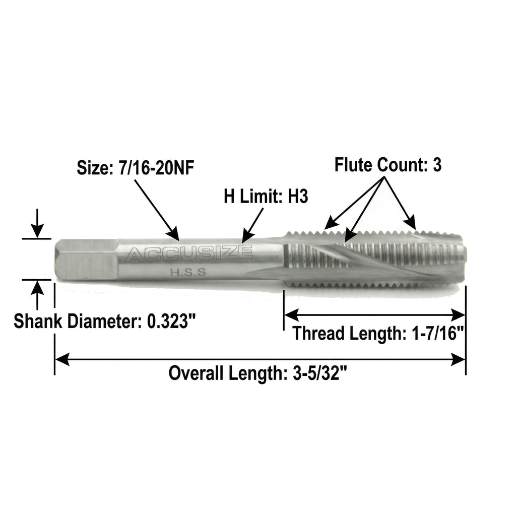 Accusize Industrial Tools Spiral Point Tap, 7/16-20NF, SPT-7/16-20x5