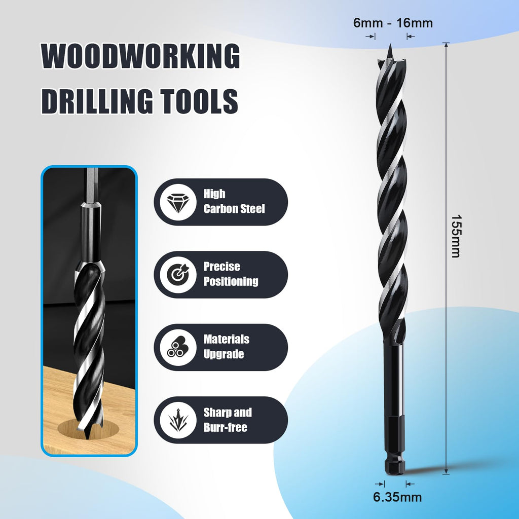 WOBLLMX 1/2" x 6" Auger Drill Bit for Soft and Hard Wood,1/4" Hex Shank