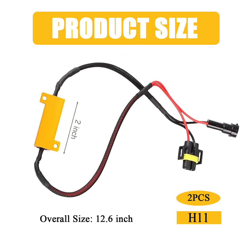 Heyzidu 2 PCS H11 LED Light Resistor Kit, 50W 6 Ohm LED Fault Diagnosis Decoder, Anti-flicker Fog Light Turn Signal Load Resistor, Universal H11Model Bulbs for Most Cars (Black)