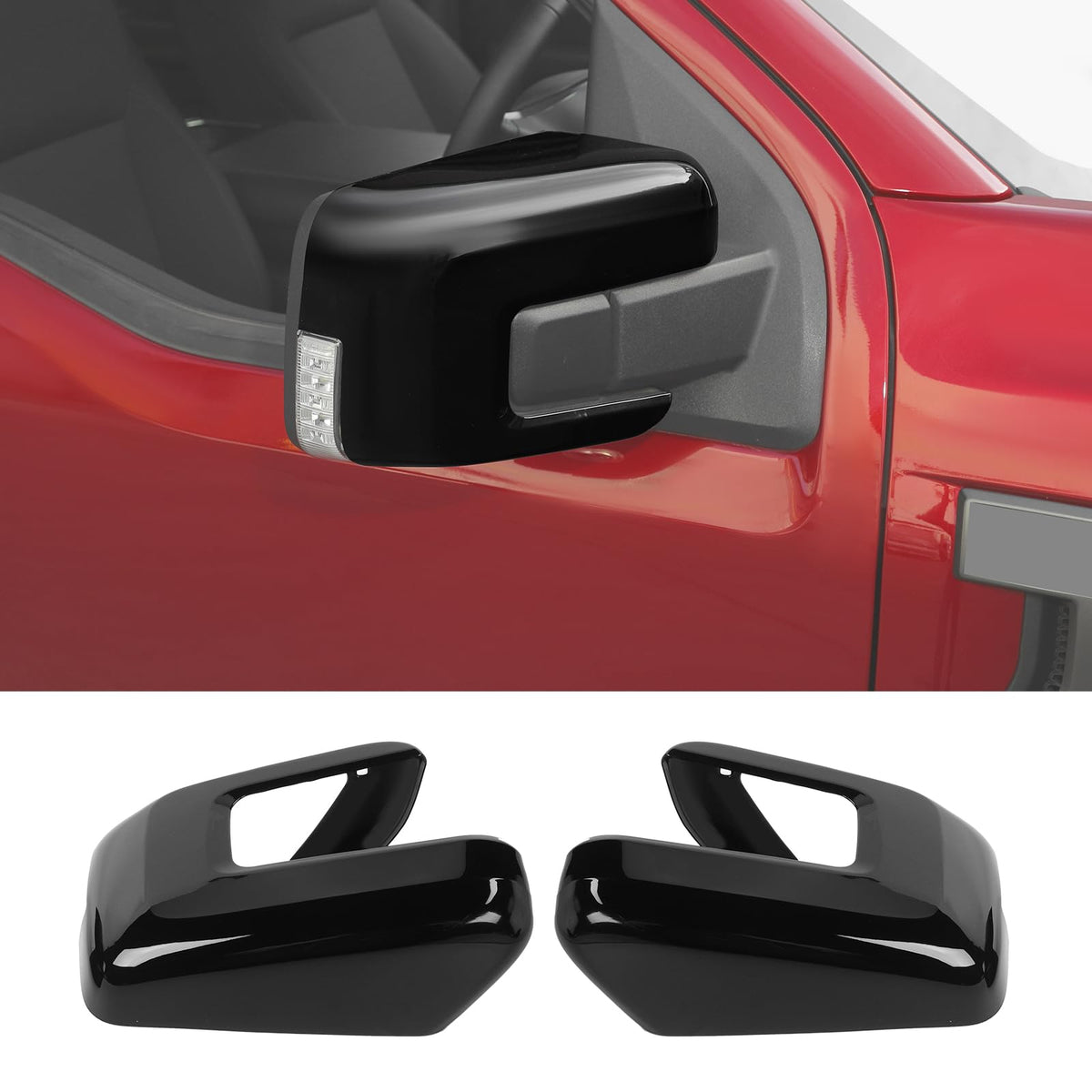 CheroCar Door Side Mirror Covers with Turn Signal Hole Compatible with 2021-2024 2025 2026 Ford F150 F-150 Pickup Accessories Left Right Side View Mirror Caps Trims