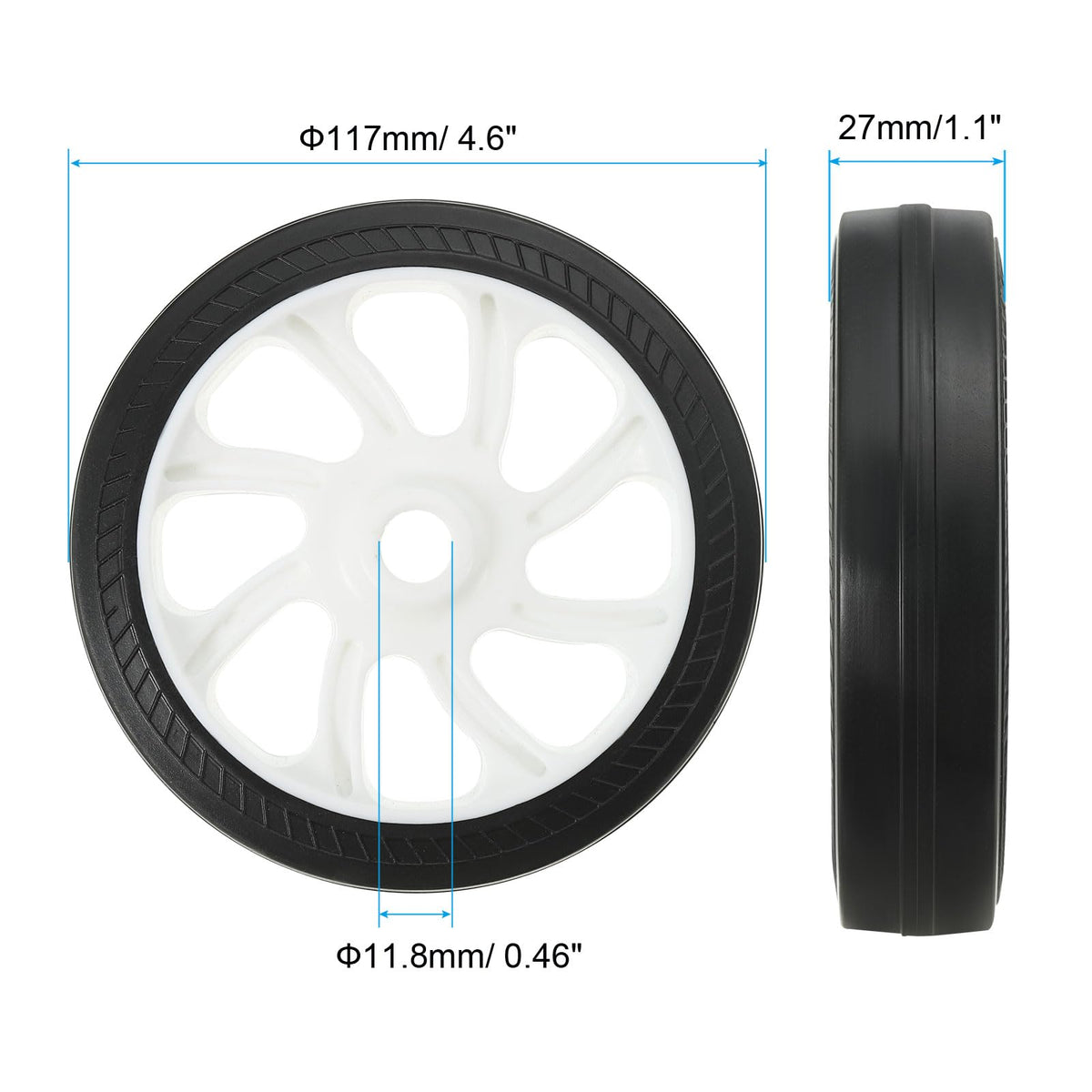 PATIKIL 4.6" Air Compressor Wheels, 2 Pack Universal Air Compressor Wheel Replacement Part with 0.46" Dia. Hole for Easy Mobility, White