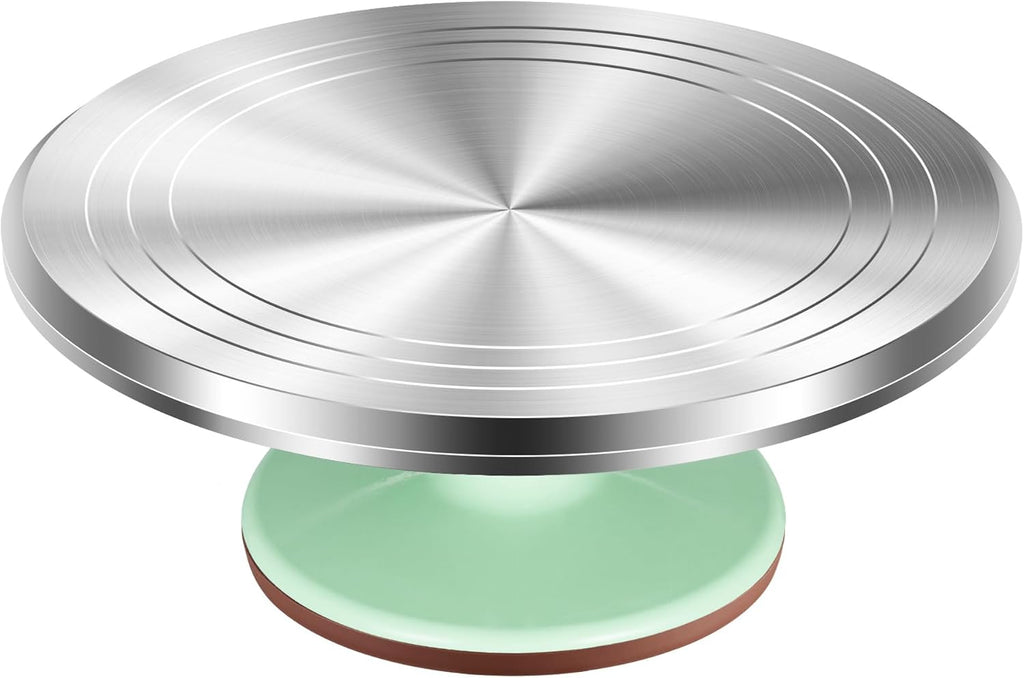 12" Green Aluminum Alloy Cake Turntable, Cake Stand for Decorating