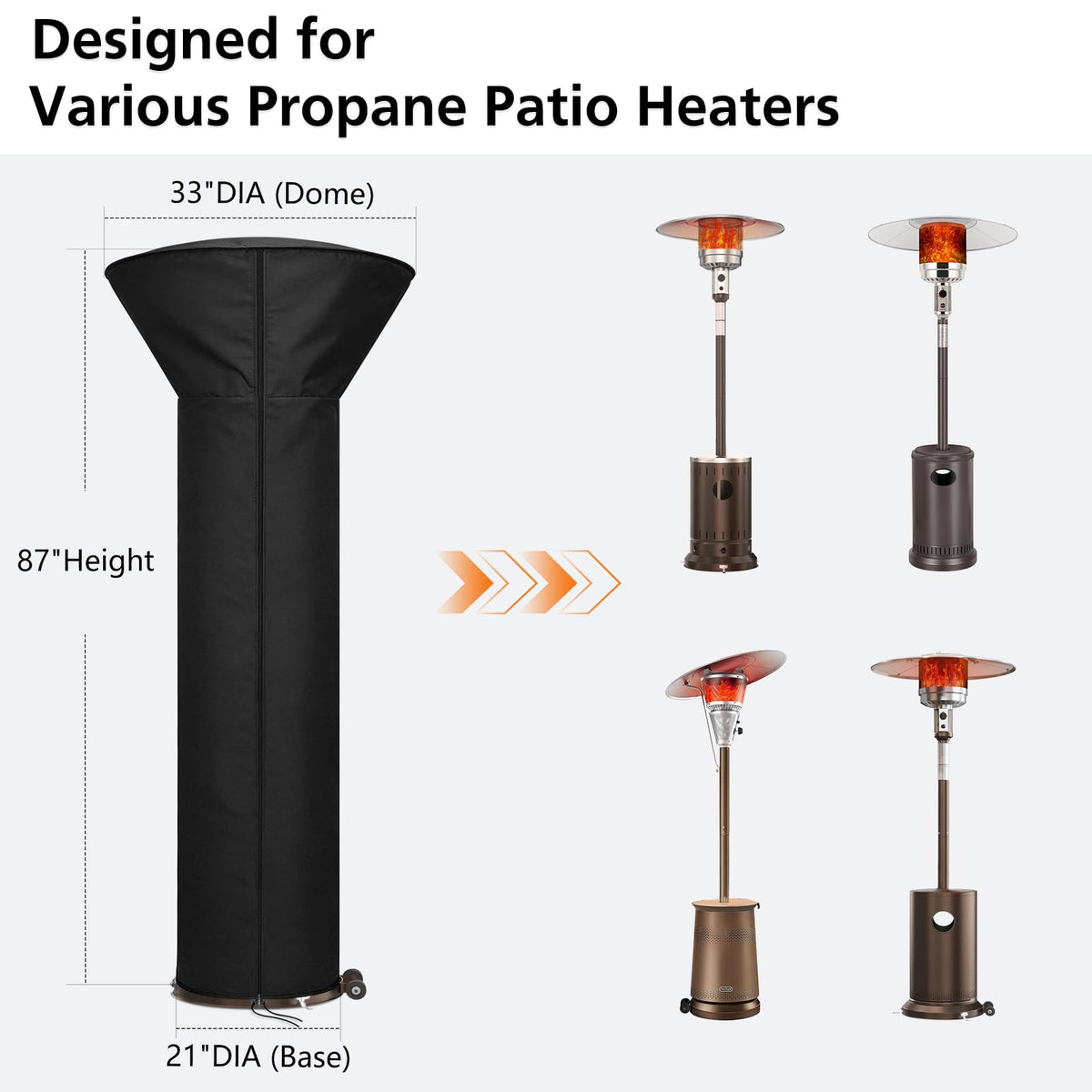 Patio Heater Cover Round Waterproof Dustproof, 87"Hx33/21"Dia