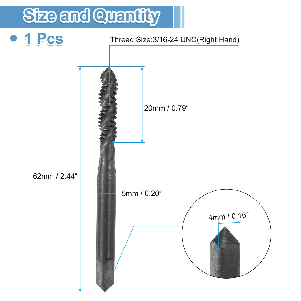 uxcell Spiral Flute Thread Taps 3/16-24 UNC 2B Machine Threading Tap Bit, Nitrided Coated Screw Tapping Repair Tool, M2 High-Speed Steel (HSS)