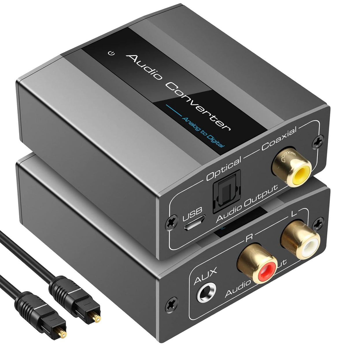Analog to Digital Audio Converter RCA to Optical with Cable 3.5mm AUX Jack Toslink and Coaxial Adapter for Soundbar