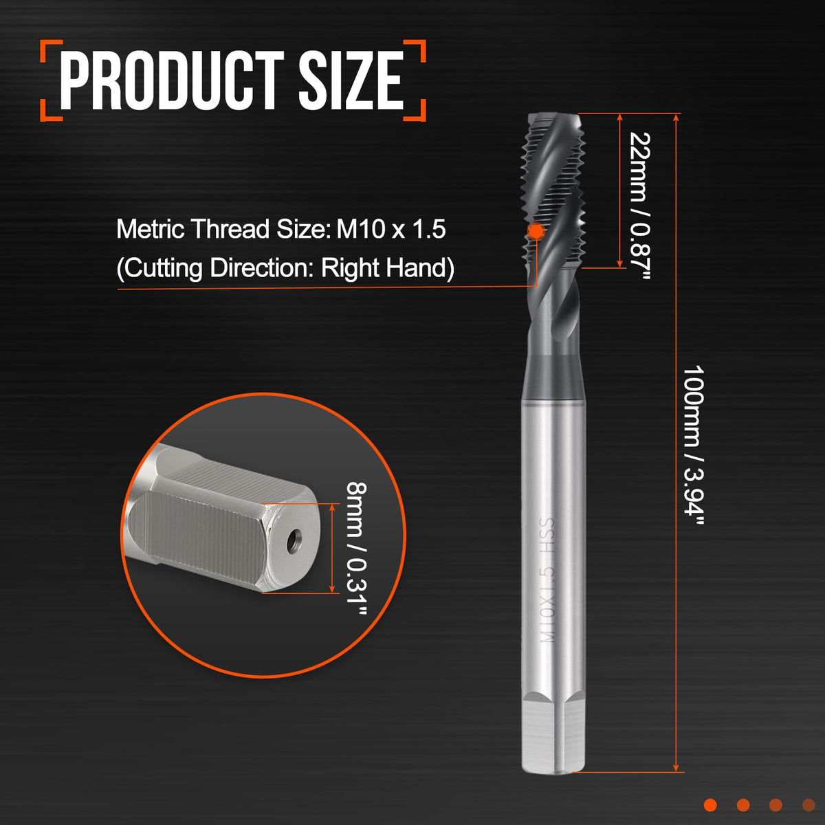 Workkyma M10 x 1.5 Spiral Flute Thread Tap M2 High Speed Steel TICN