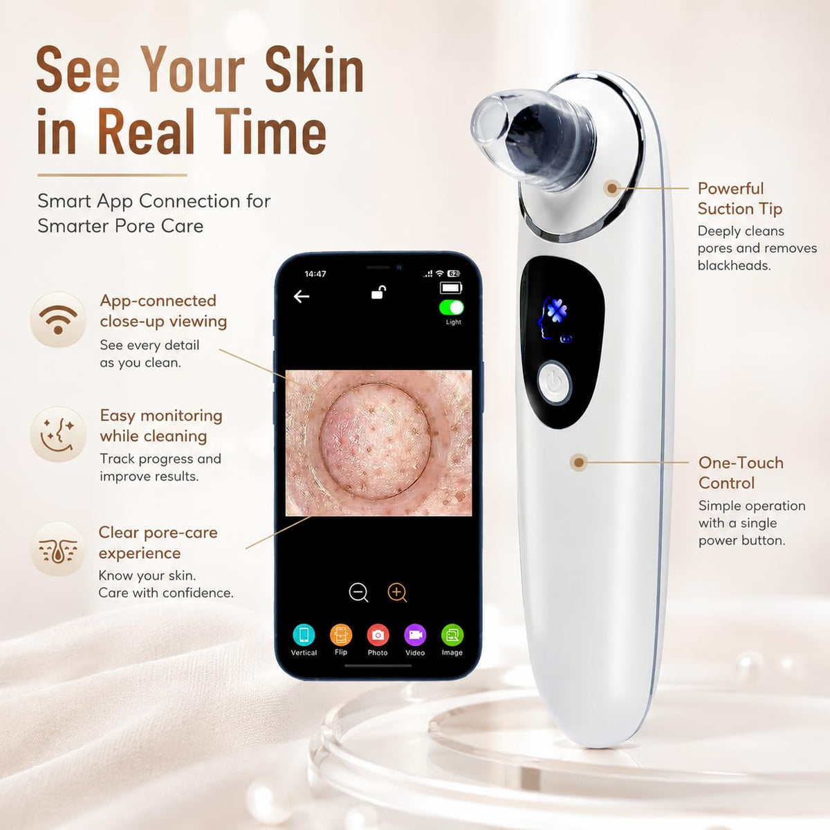 2026 Blackhead Remover with Camera, Pore Vacuum Cleaner with USB-White