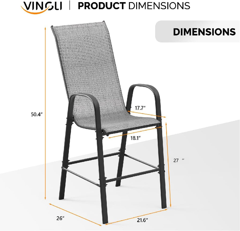 Set of 4 Stackable Outdoor Bar Stools – Sling Chairs with High Back & Armrests