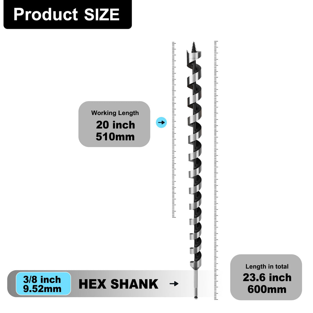 1-1/8" X 23.6" Auger Bit for Wood, 28x600mm Extra Long Auger Drill Bit