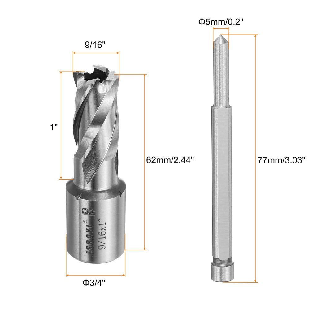 HARFINGTON Annular Cutter 9/16" Cutting Diameter Shank 3/4" with 1" Depth of Locating Pin M2 High-Speed Steel Drill Bit Annular Cutter for Standard Magnetic Drills Machine Tools Mills