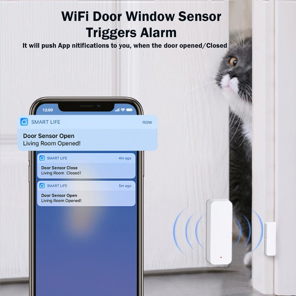 WiFi Door Sensor Window Detector: Smart Window Contact Sensor, Wireless Magnetic Door Open Detector with Free