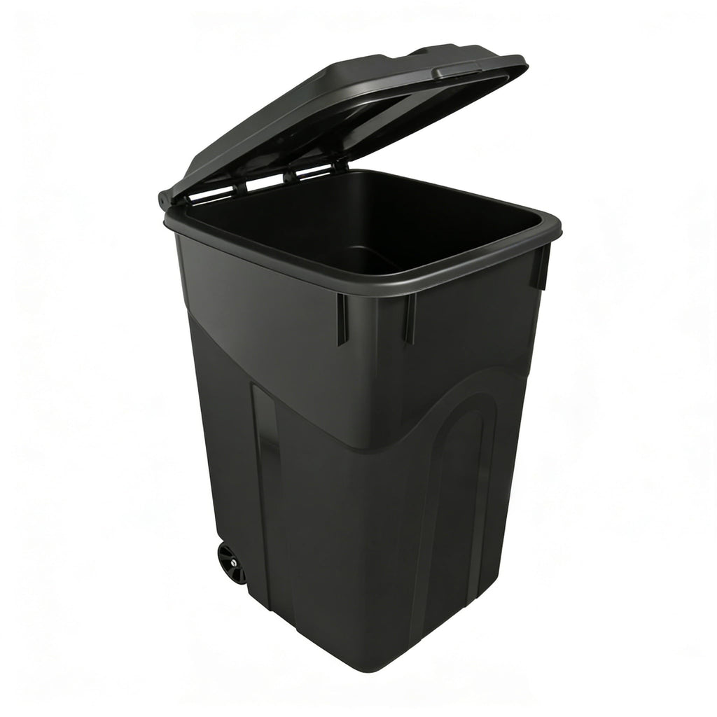 45 Gallon Wheeled Trash Can with Lid, Heavy Duty Outdoor Garbage Bin