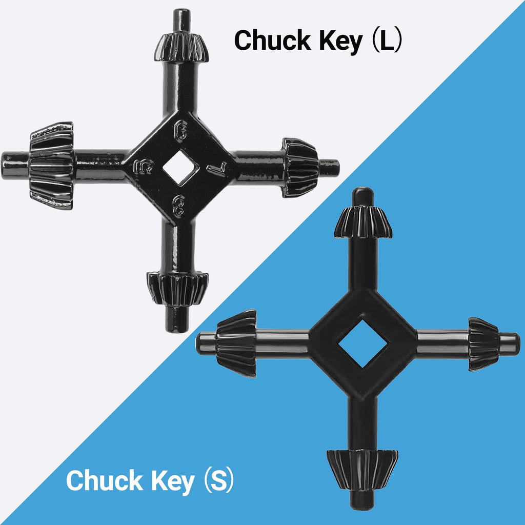 2pcs 4 In 1 Drill Chuck Key Hand Drill Key Drill Chuck Wrench For Tighten Drills Chuck Universal Combination Hand 3/8 1/2 3/4 1 Inch Chuck Key（L+ S）,for Bosch, Ma-kita Drills & Impact Drivers