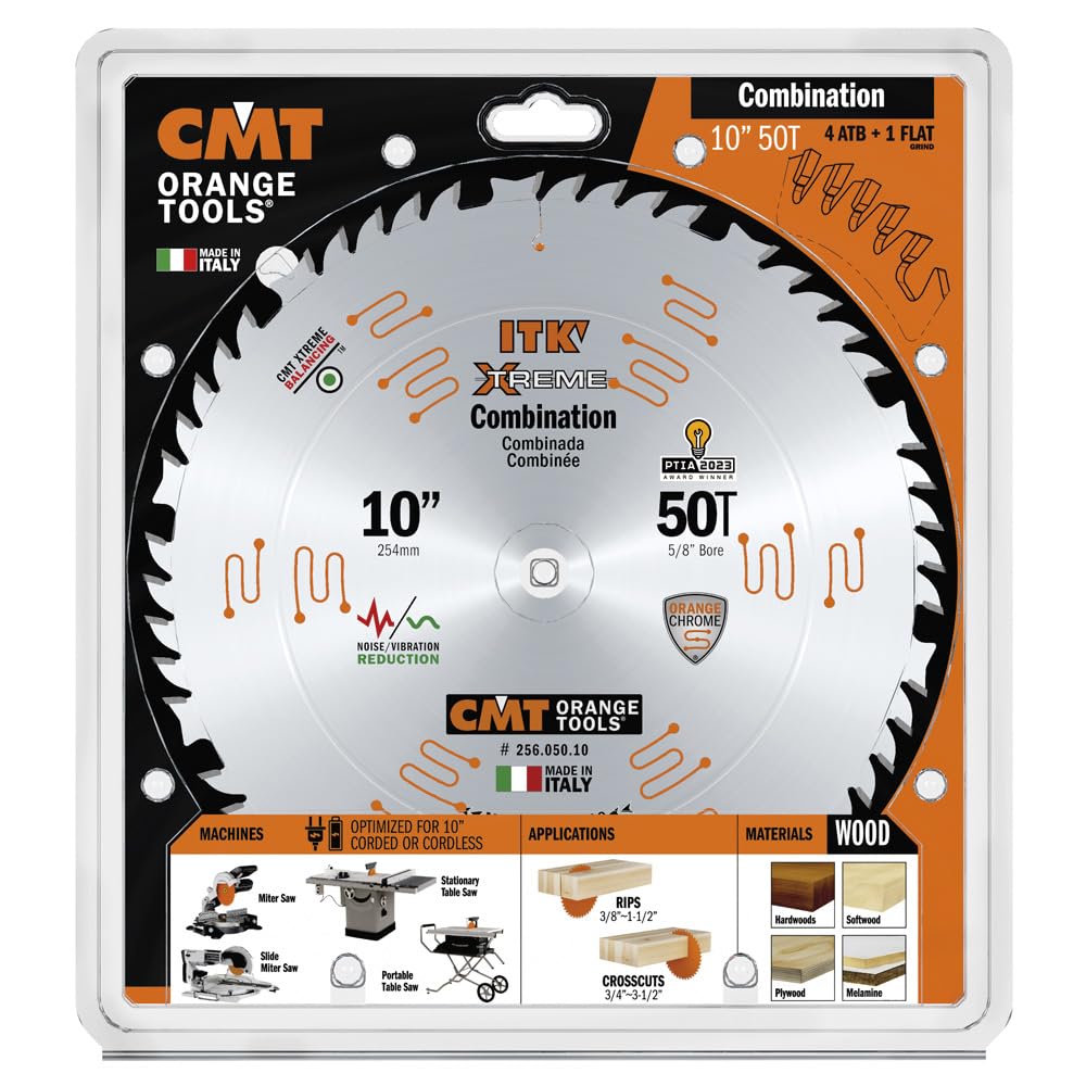 CMT Orange Tools 256.050.10 - Combination Saw Blade D=10 B=5/8 ß=4 ATB 15 + 1 FLAT K=0.102 P=0.071 a=15