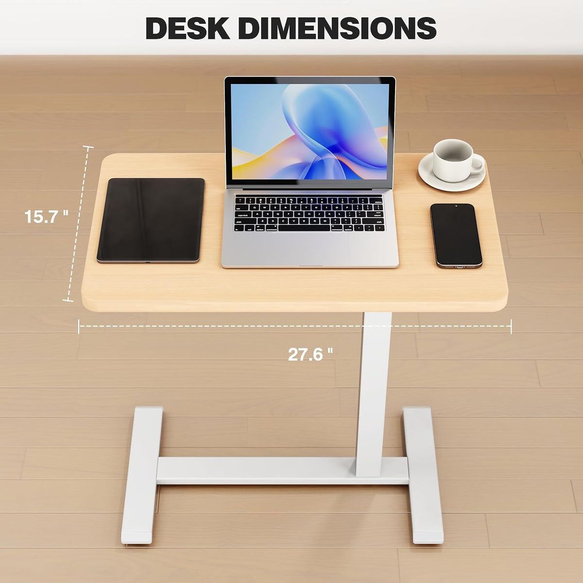 Overbed Table with Wheels, Height Adjustable Hospital Bedside Table