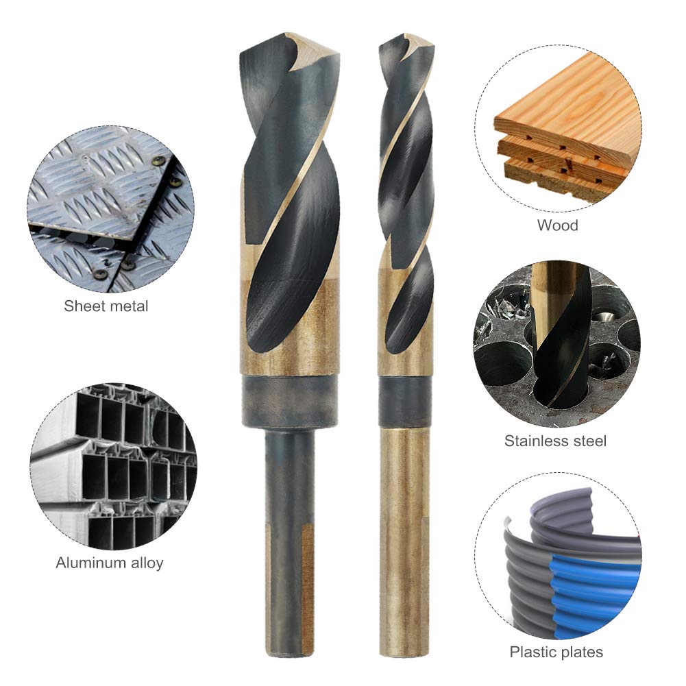 COMOWARE 3/4" Reduced Shank Drill Bit, M2, Black & Gold Drill Bit with 3-Flat 1/2" Shank, 135° Split Point, Metal Drills Bits for Steel/Aluminum/Iron/Plastic/Wood, for Electricians & DIY