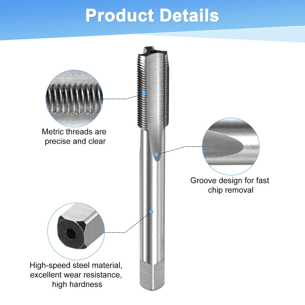 M METERXITY M10x0.75mm Metric Thread Tap, High Speed Steel 79mm Length Straight Flute Right Hand Thread Screw Tapping Tool for Drilling/Milling Machines/CNC Machine Tools