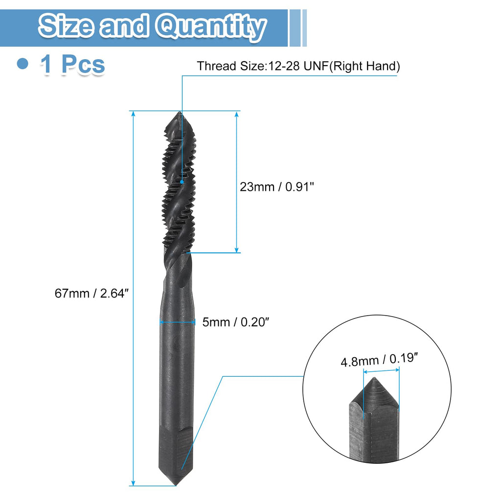 uxcell Spiral Flute Thread Taps 12-28 UNF 2B Machine Threading Tap Bit, Nitrided Coated Screw Tapping Repair Tool, M2 High-Speed Steel (HSS)