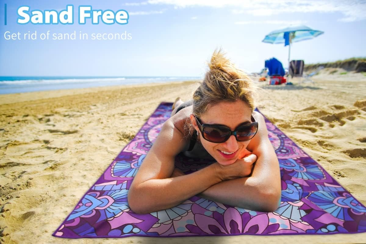 Microfiber Beach Towel with Bag Oversized 71x32 Sand Free 2 Pack | Thin Lightweight Extra Large Towels for Adults