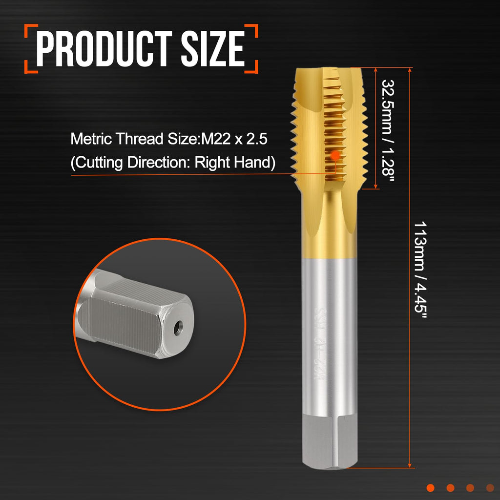 Workkyma M22 x 2.5 Spiral Point Tap M2 High Speed Steel Titanium