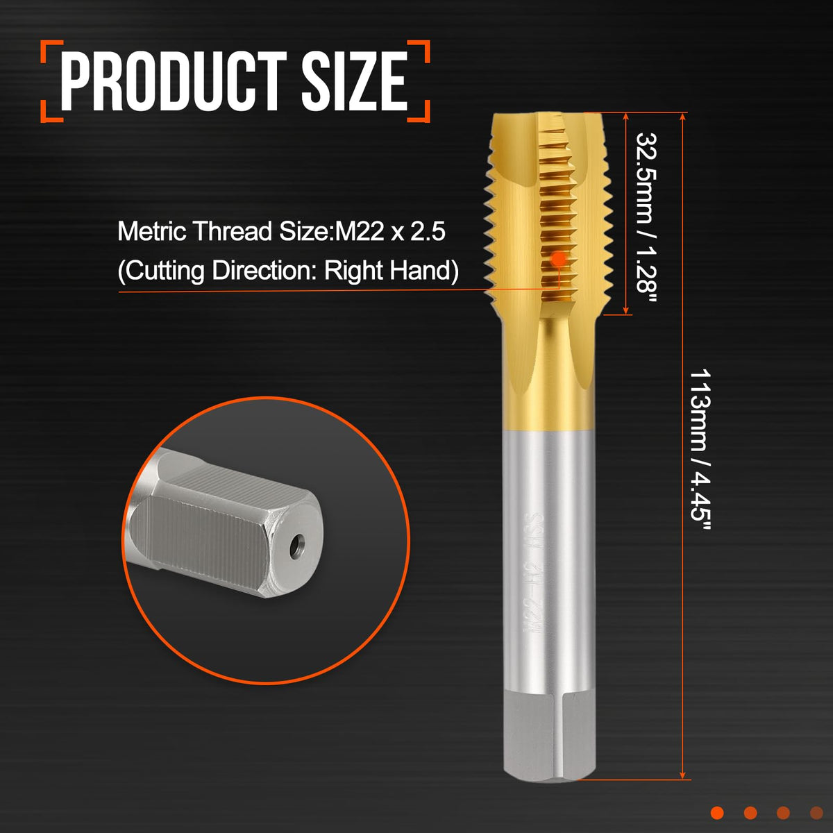 Workkyma M22 x 2.5 Spiral Point Tap M2 High Speed Steel Titanium