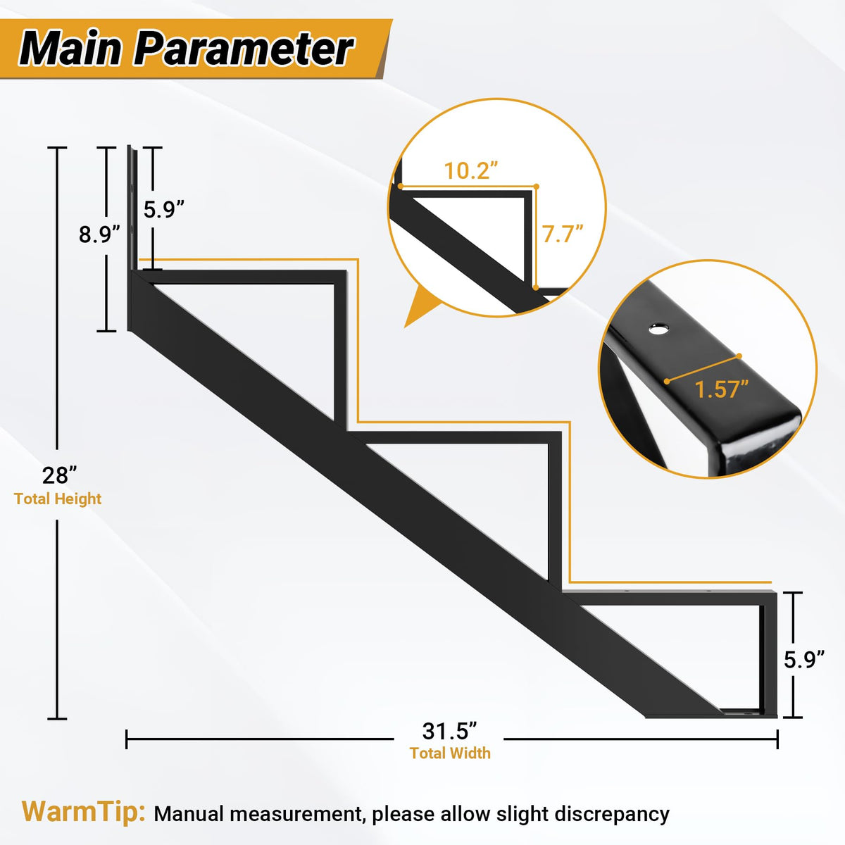 3 Pack Steel Stair Step Riser, 3-Step Metal Stair Stringer Heavy Duty, Steel Stair Stringer for 28" Height Deck and