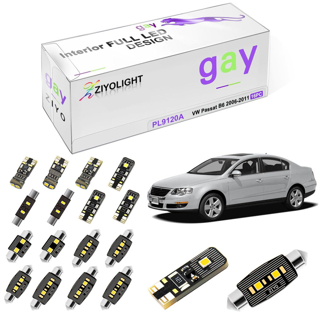 ZIYOLIGHT - PL9120A Replacement for Volkswagen Passat B6 2006-2011 LED Interior Light kit, 6000K White Dome Light Bulbs Accessories Package Upgrade (16 Bulbs)