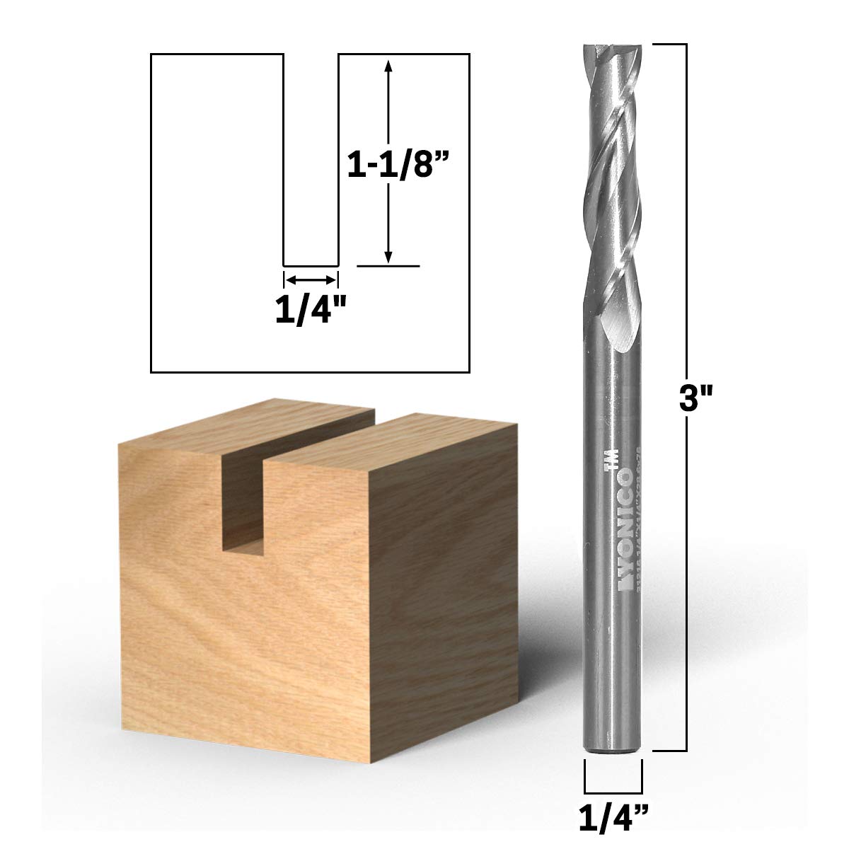 YONICO Upcut Router Bits Spiral 2 Flute Solid Carbide CNC End Mill 1/4-Inch Dia. 1/4-Inch Shank 31216-SC