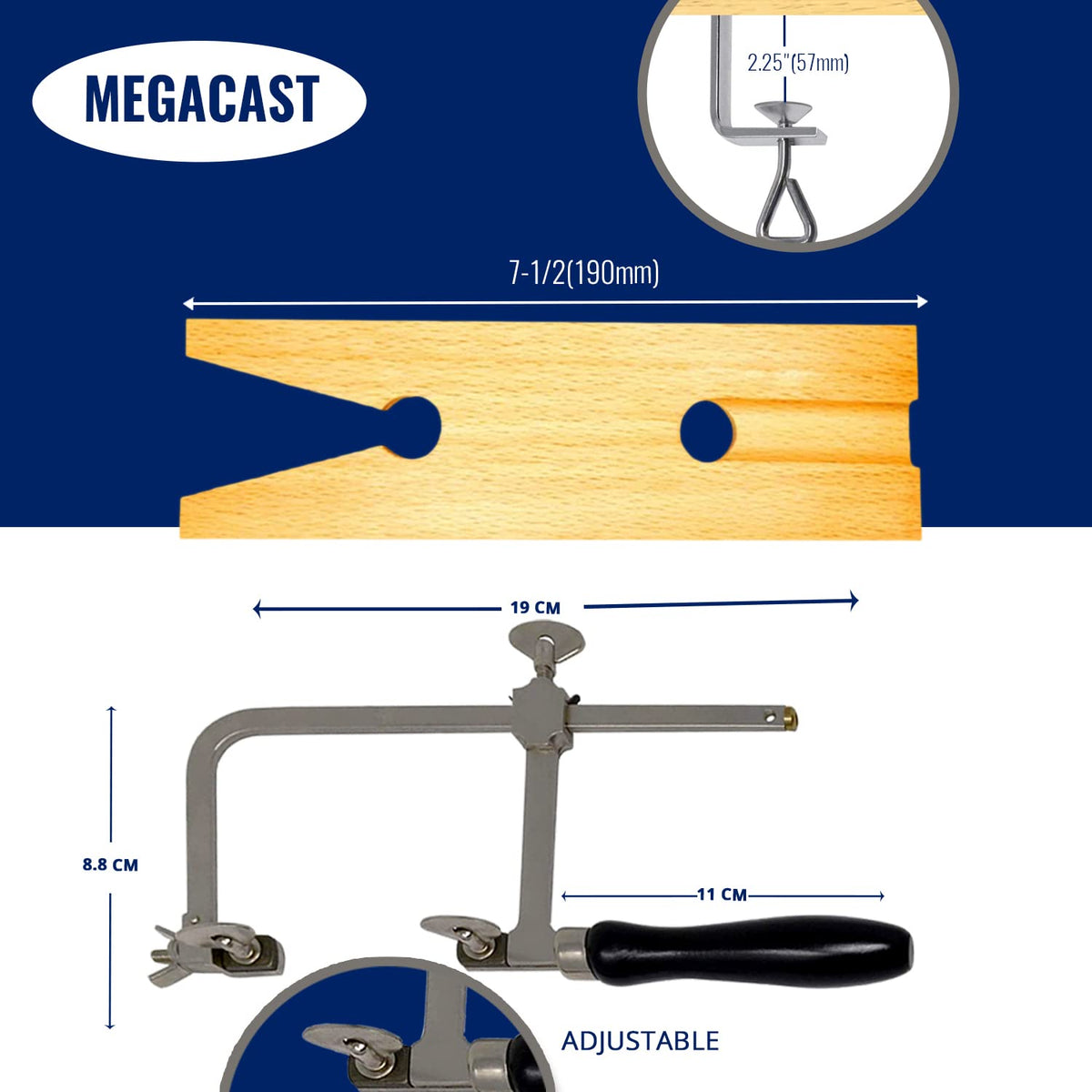Megacast 3 in 1 Professional Jeweler's Saw Set Saw Frame 144 Blades Wooden Pin Clamp Wood Metal