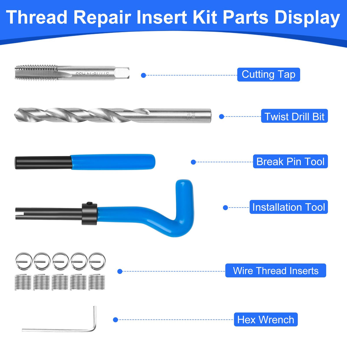 JMMRRR 15PC SAE Helicoil Thread Repair Kit 7/16-14 inch with HSS Drill