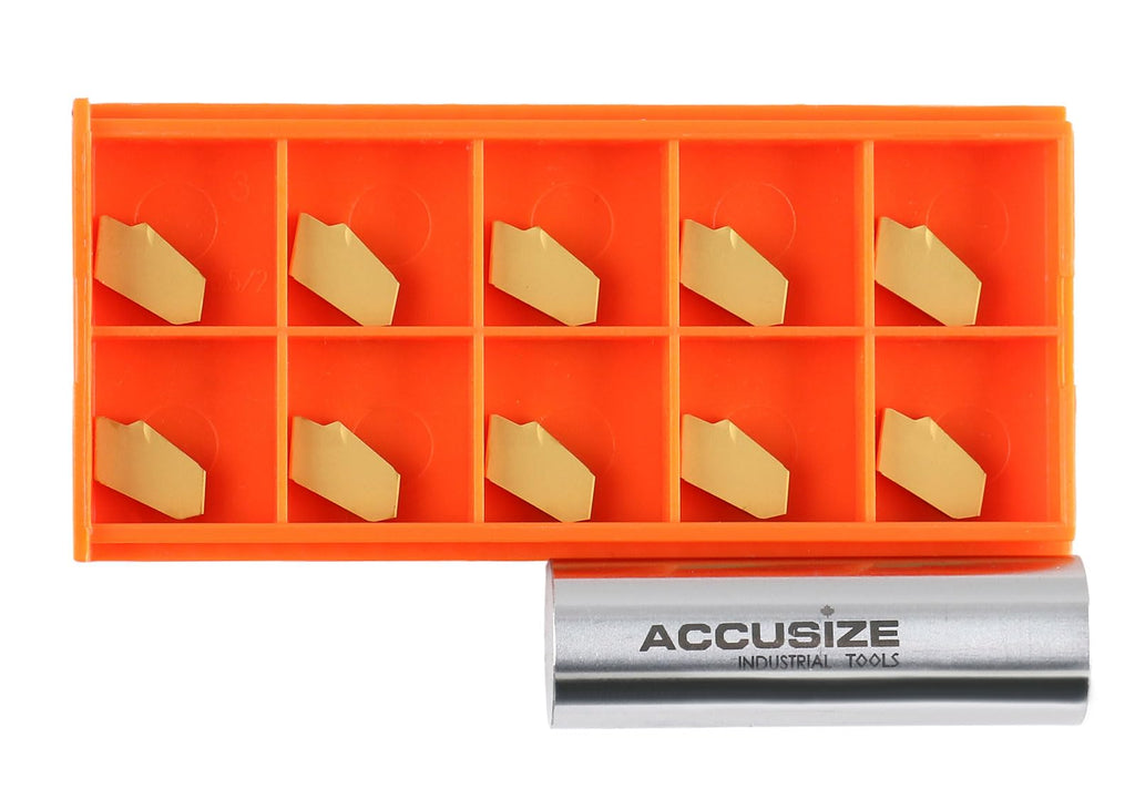 Accusize Industrial Tools GTN-3 Tin Coated Carbide Grooving Parting Inserts, 10 Pcs/Box, 6103-2003x10