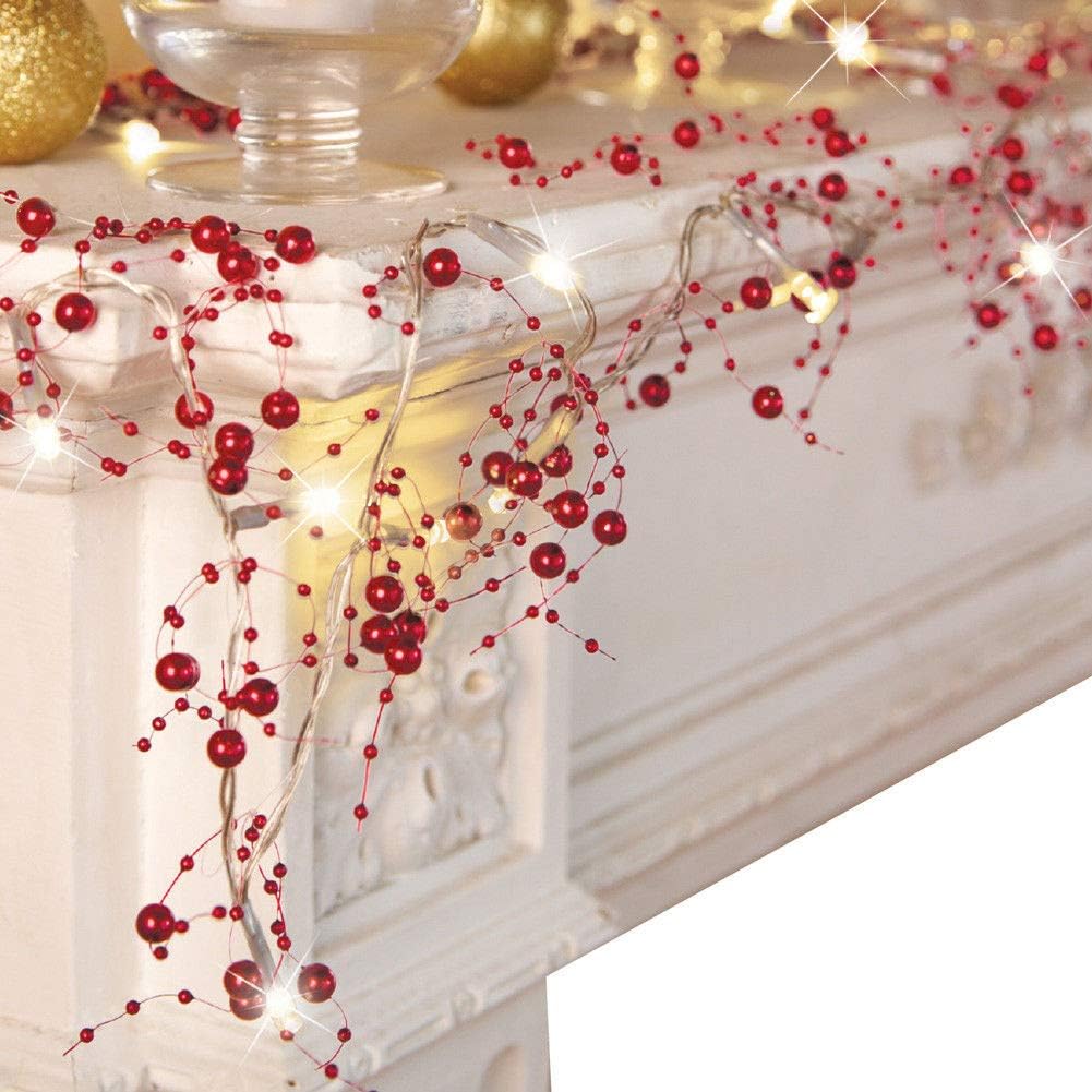 Christmas Garland with Lights 8.3 FT Festival Lighted Berry Beaded Garland Christmas Decorations for Indoor Home