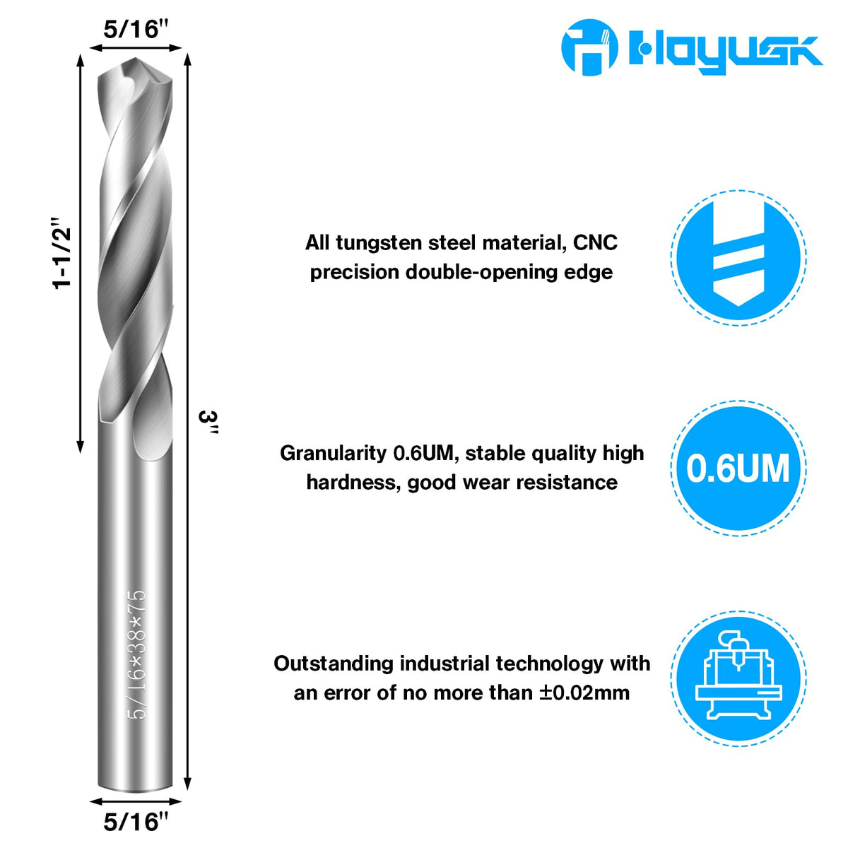 5/16" Drill Bits Solid Carbide Drill Bits, Tungsten Carbide Drill Bit Set, Metal Drill Bit Set for Stainless Steel Hardened Steel Cast Iron Alloy Copper,1 Pcs