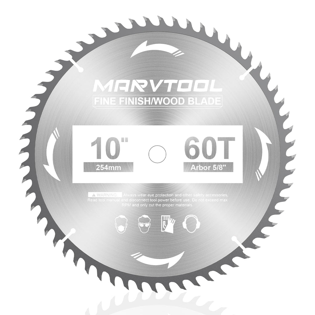Marvtool 10-Inch 60-Tooth Woodworking Saw Blade, Max 7000 RPM, Fine Finish Wood Crosscutting, Tungsten Carbide Tooth with 5/8 Inch Arbor for Miter Saws & Table Saws (Red)