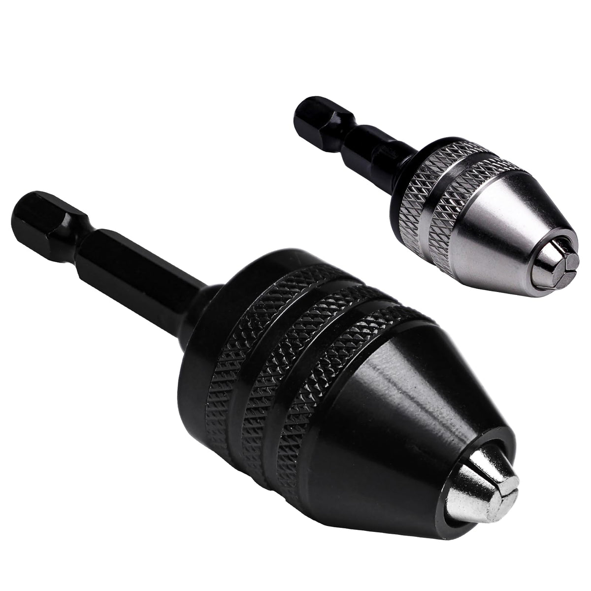 2 Pack Keyless Drill Chuck Adapters, 1/4 in Hex Shank, 0.3-8mm
