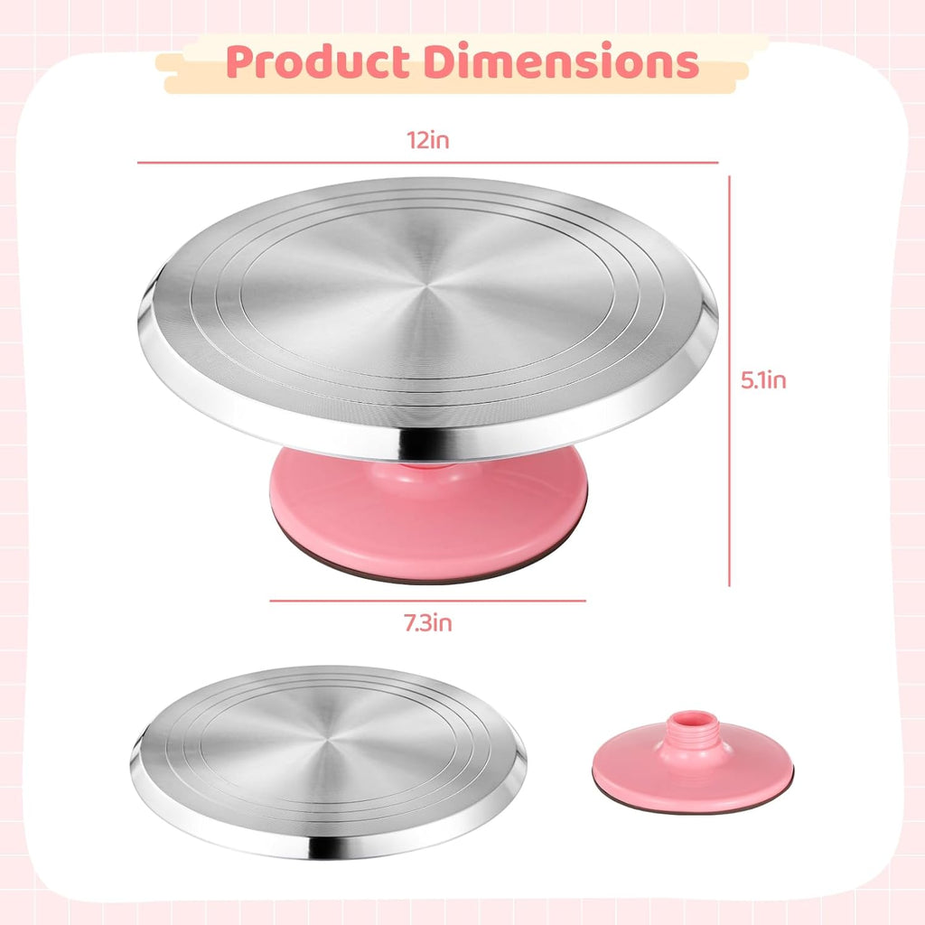Aluminium Alloy Revolving Cake Stand, 12 in Cake Decorating Turntable, Non-Slip Rotating Platform, Smooth 360°